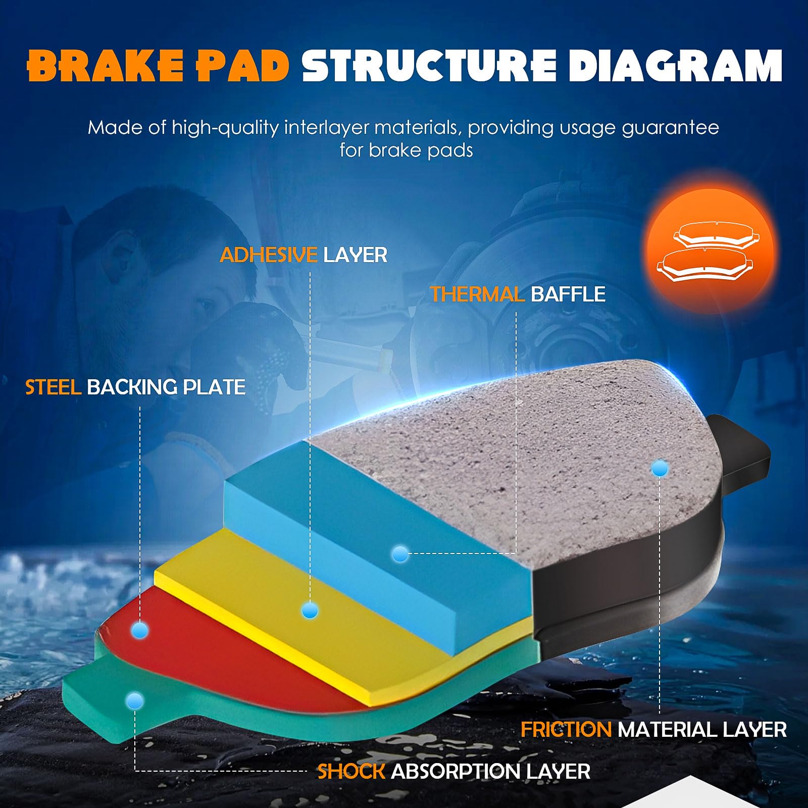 TadaMark front pad installed on caliper demonstrating improved braking comfort