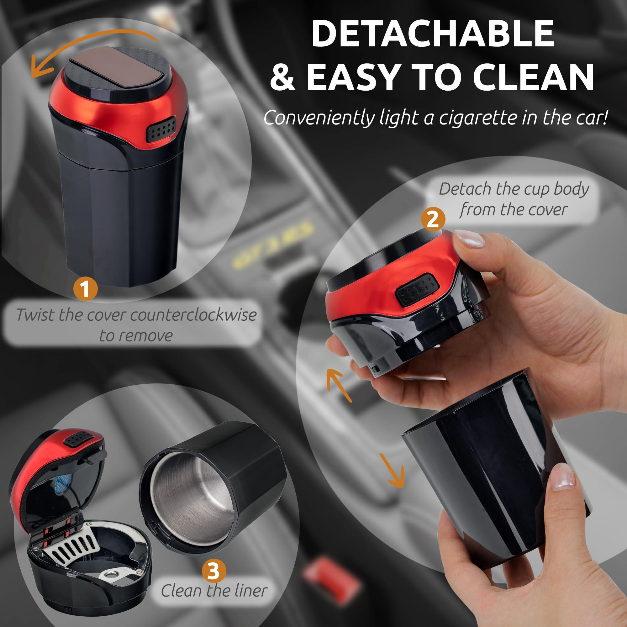 TAKAVU ashtray seated in car cup holder for secure placement