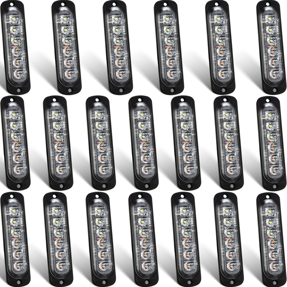 Tallew front view amber white strobe lights showing LED array and compact design for visibility
