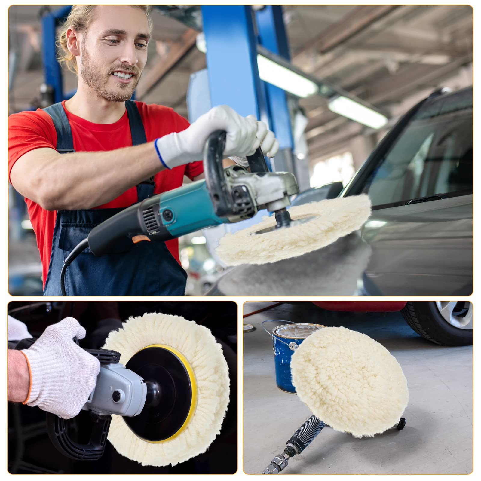 Tallew pads on a workbench with polisher for versatile DIY detailing