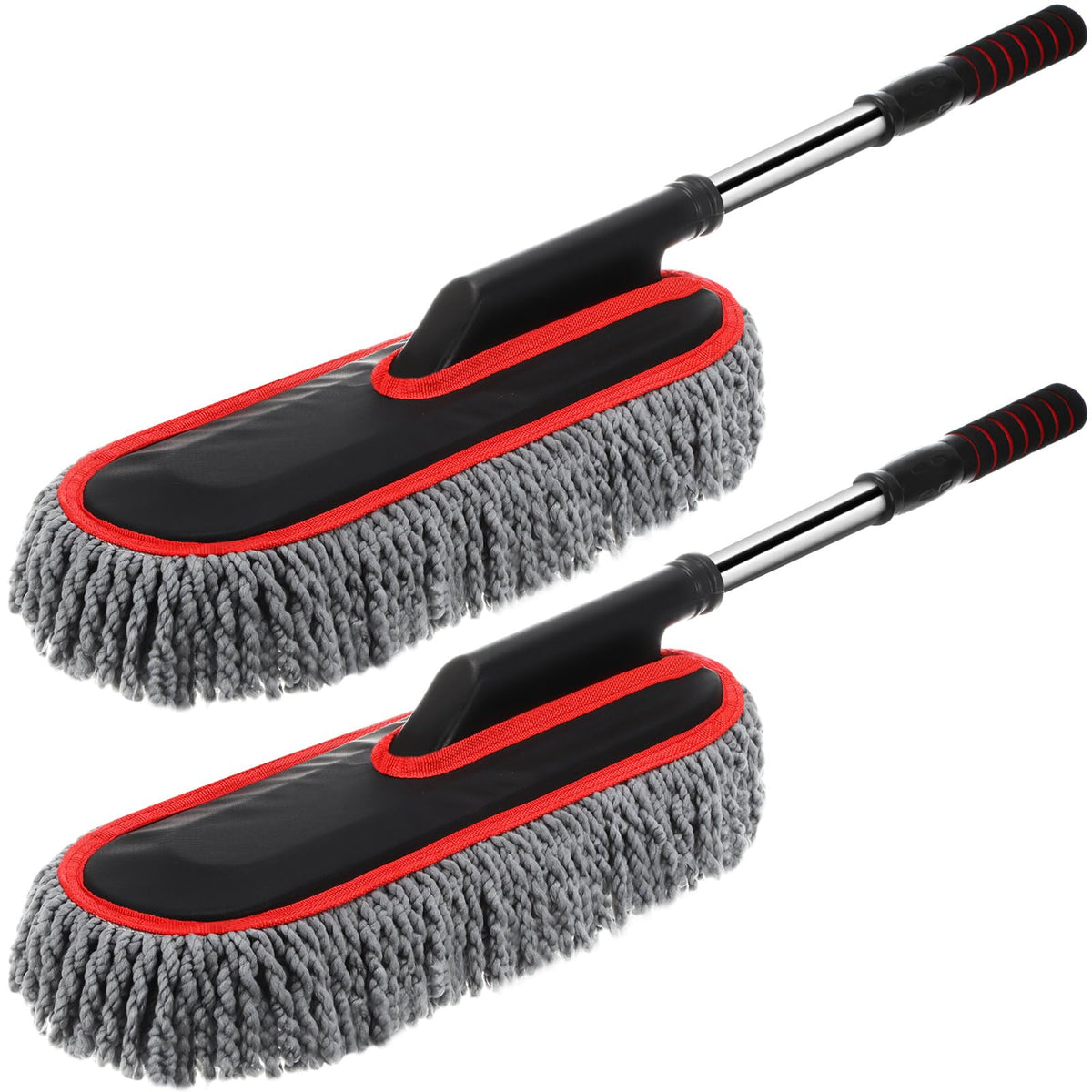 Tanlade 2-pack front view showing gray microfiber dusters with red edge, quick maintenance benefit