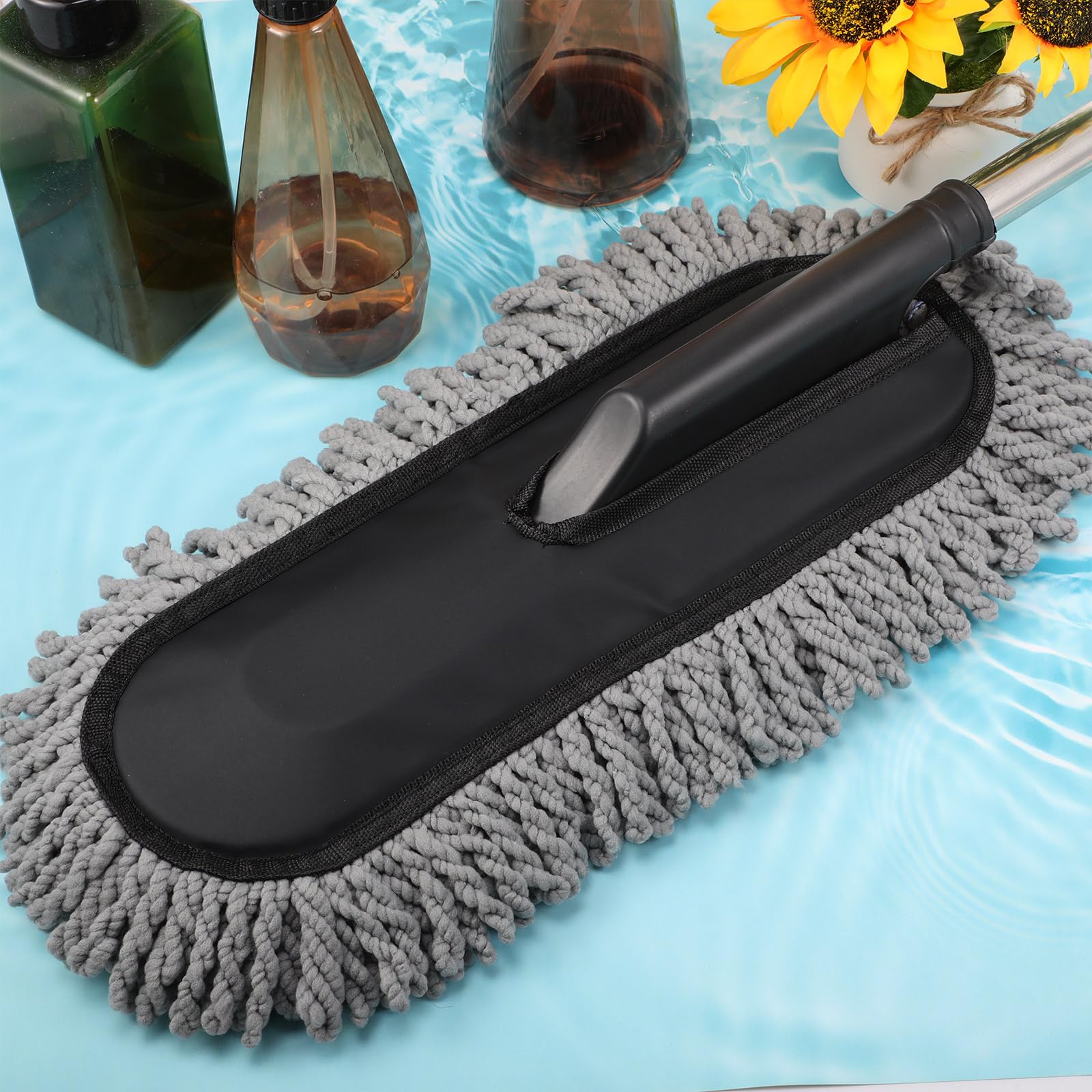 Tanlade product label and materials tag showing washable, reusable microfiber benefit