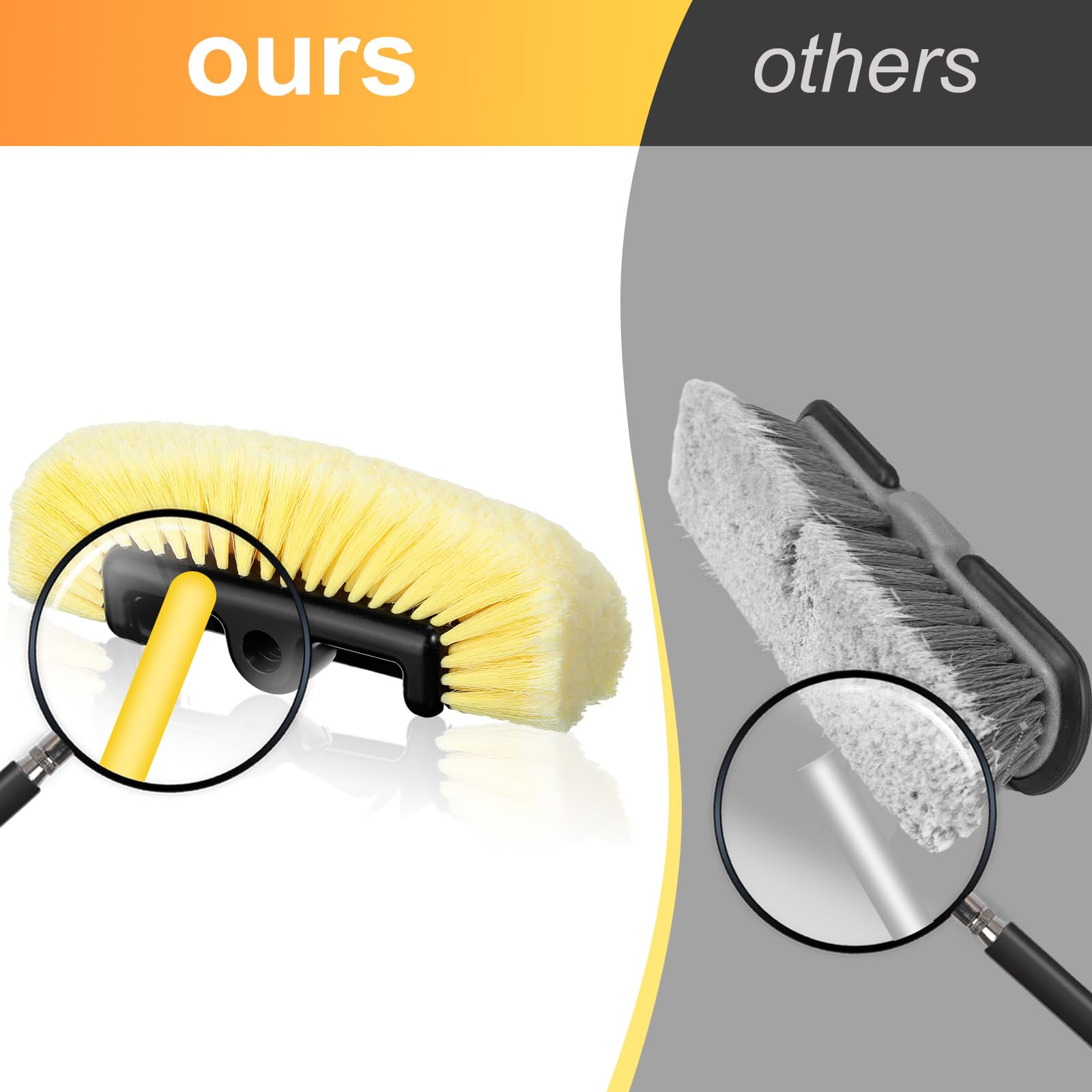 Tanlade brush head mounted on extension pole for easier reach benefit