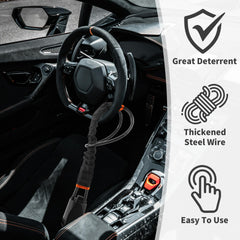 TaShow lock installed on steering wheel demonstrating immobilization and quick use