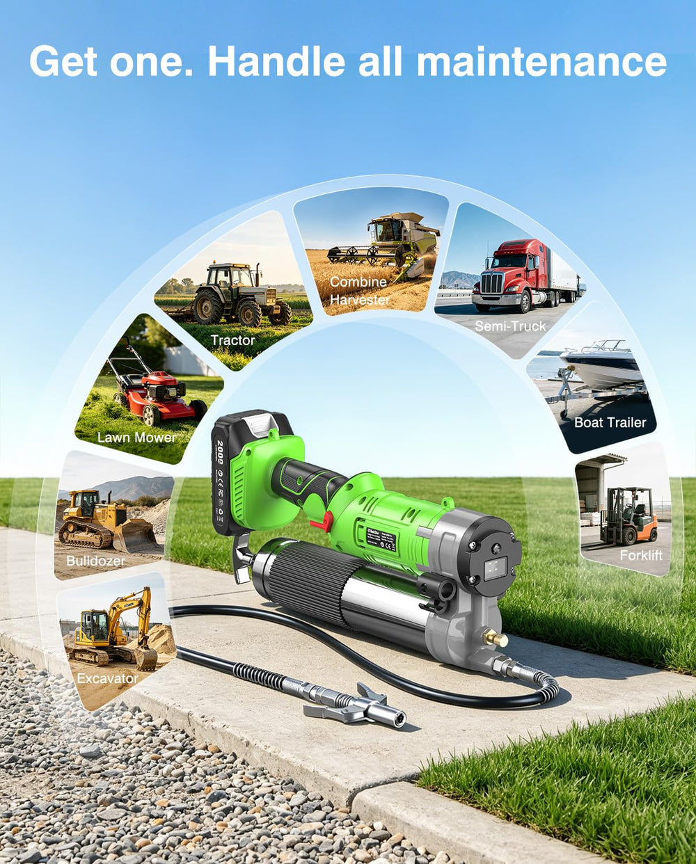 TaskStar grease gun being used on a tractor to speed maintenance and reduce downtime