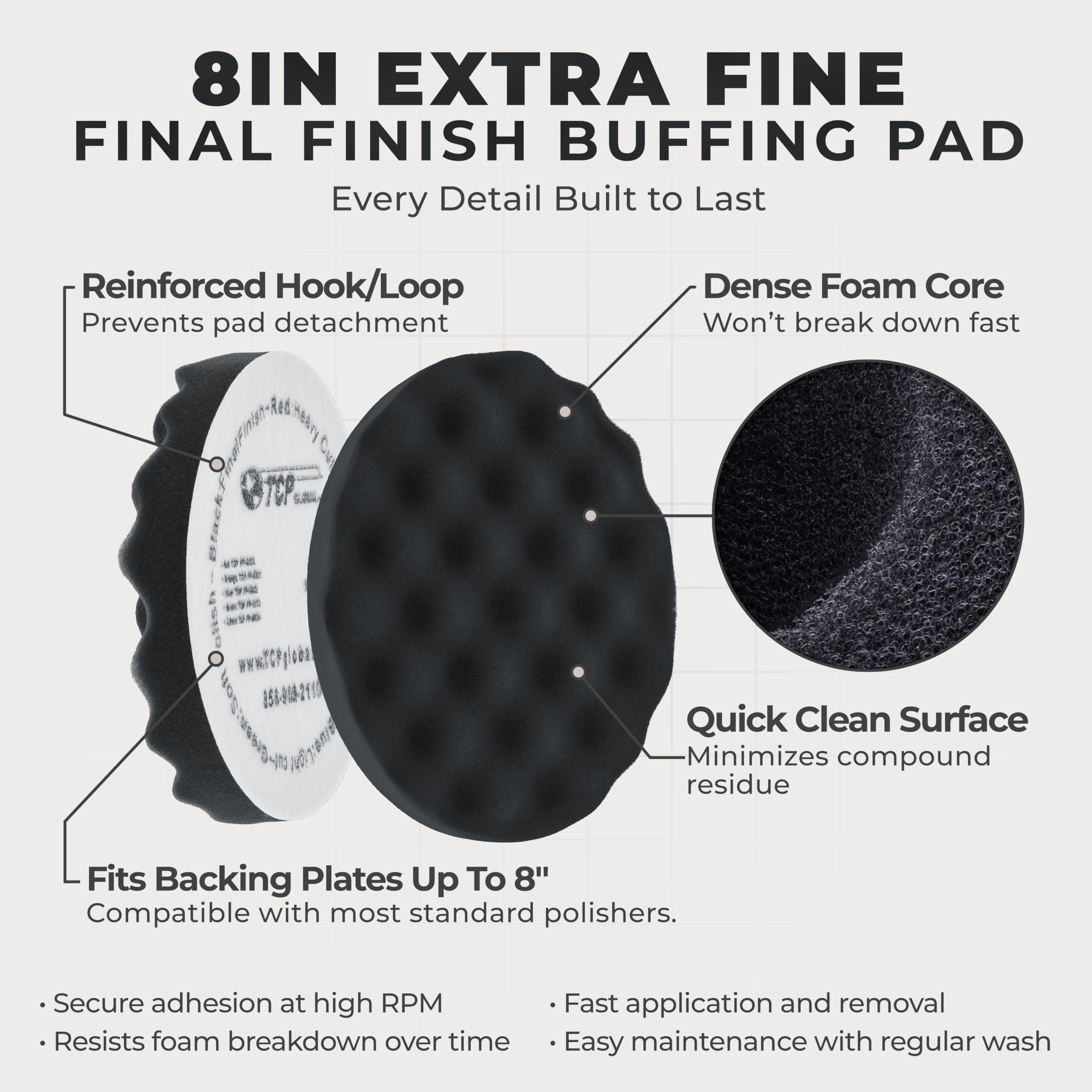 TCP Global pad back view with hook-and-loop attachment for secure fit and easy pad changes