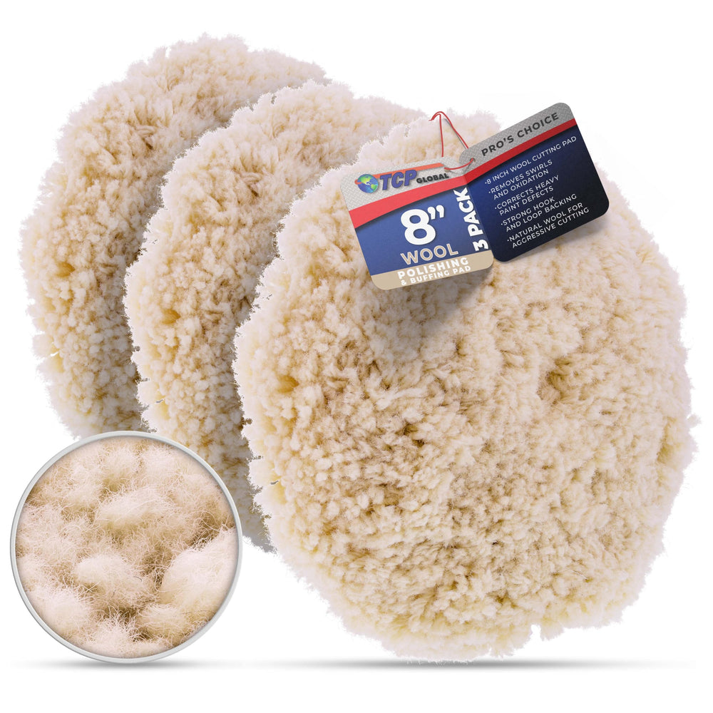TCP Global front view of 8 inch wool pad showing full face for effective cutting