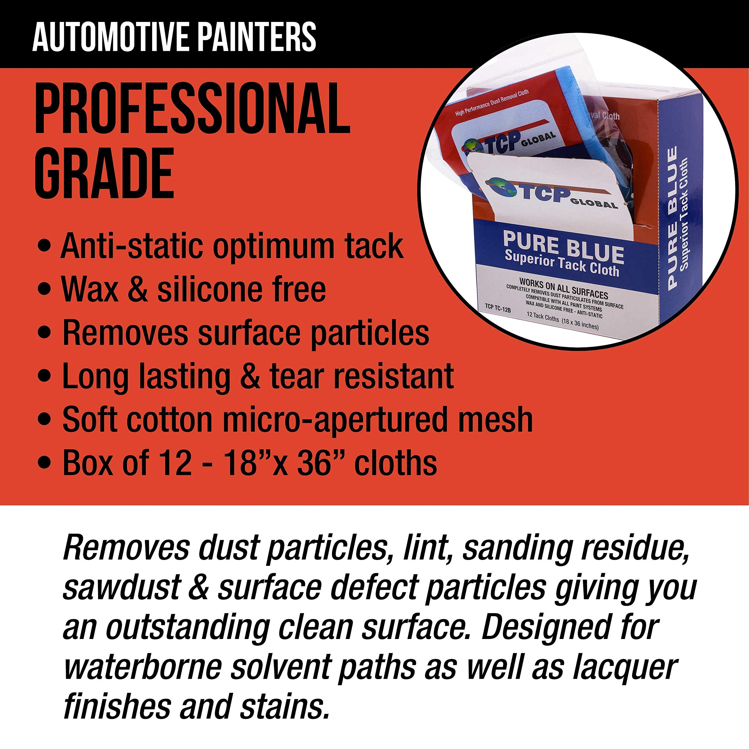TCP Global cloth wiping a car panel demonstrating dust-free finish prep