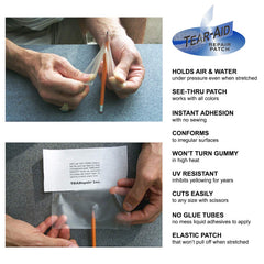 Applying TEAR-AID Type B patch to a vinyl boat seat demonstrating strong, flexible bond
