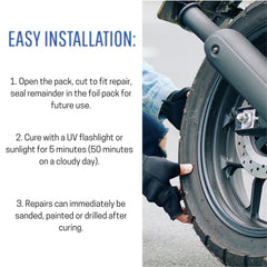 Tear Mender patch applied to car bumper under sunlight curing, quick durable repair benefit