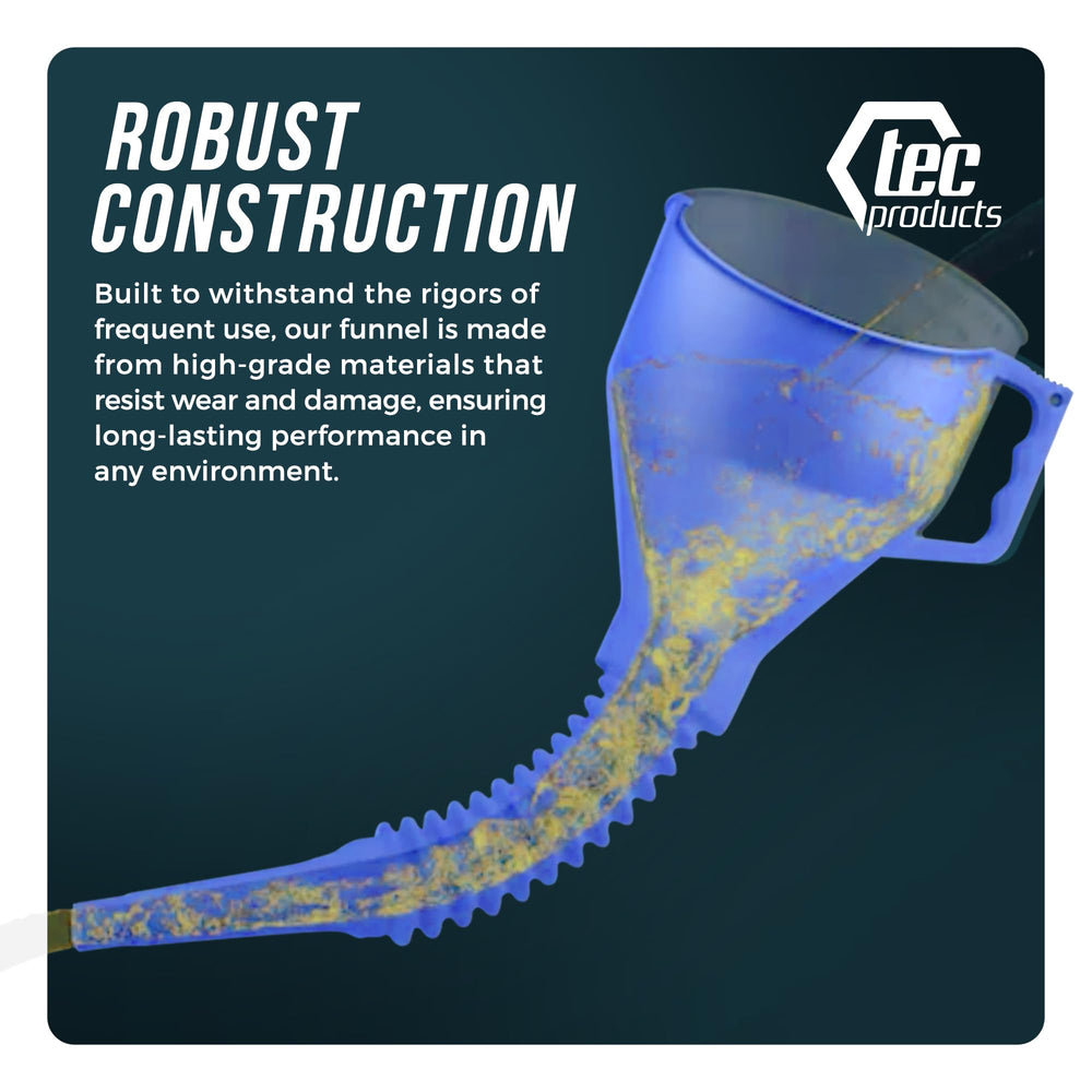 TEC Products funnel beside ruler showing 12-inch length for reach