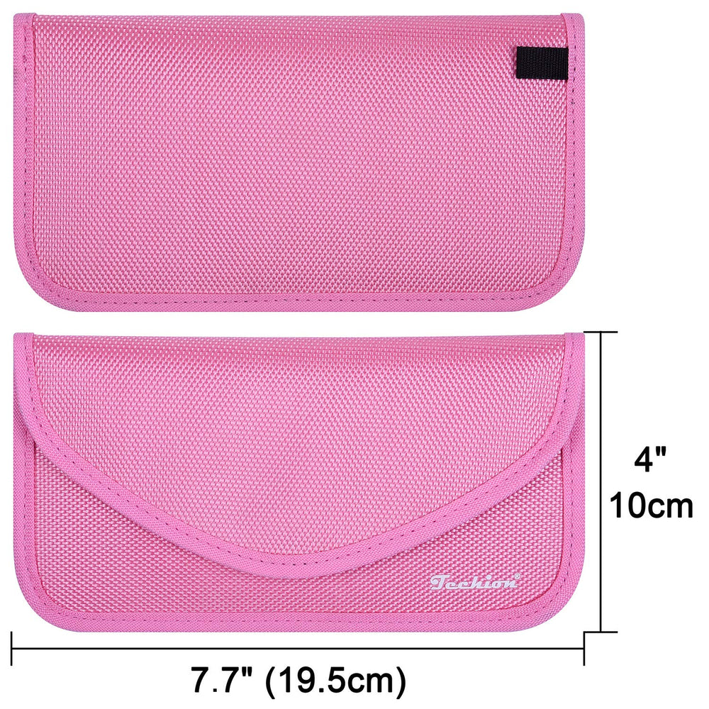 Techion Faraday bags staged on table for travel-ready privacy protection