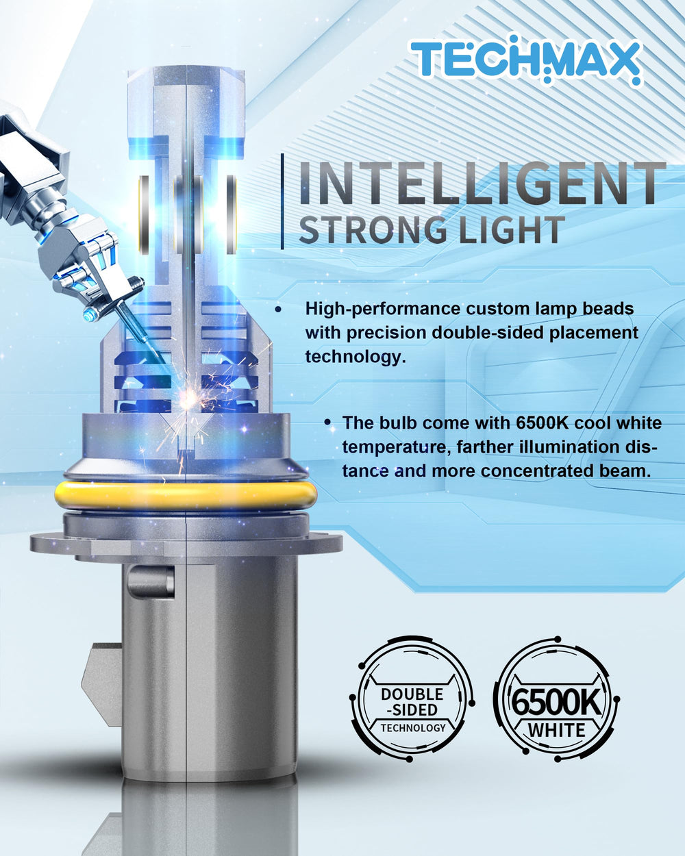 TECHMAX 9007 beam pattern demo illustrating wider concentrated light