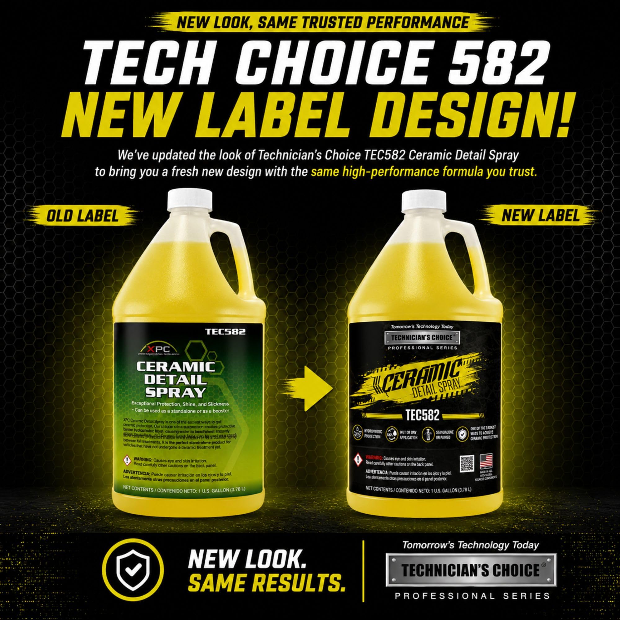 Technicians Choice TEC582 label close-up highlighting product features and usage