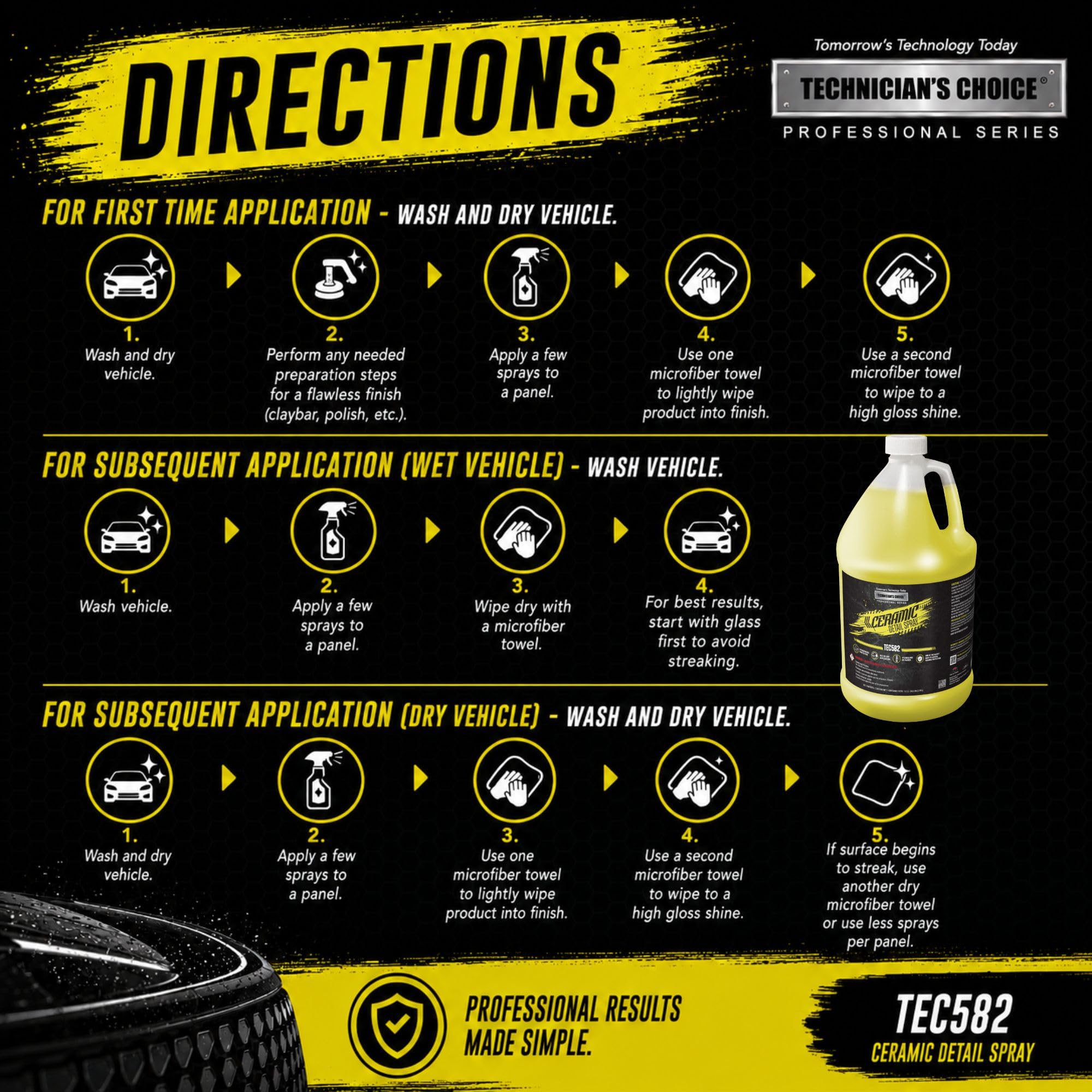 Technicians Choice TEC582 being wiped with a microfiber towel for streak-free buffing