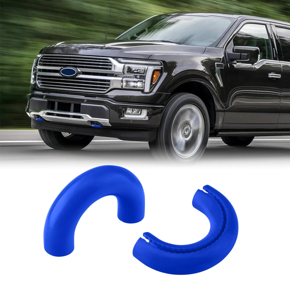 TECHPICCO front bumper view on F150 showing blue cover and clean finish