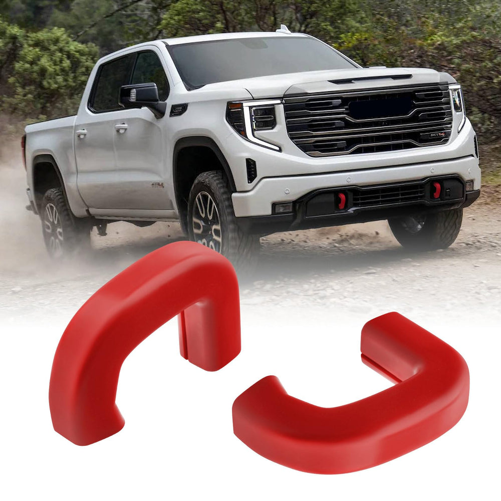 TECHPICCO front bumper view showing red tow hook covers and enhanced appearance