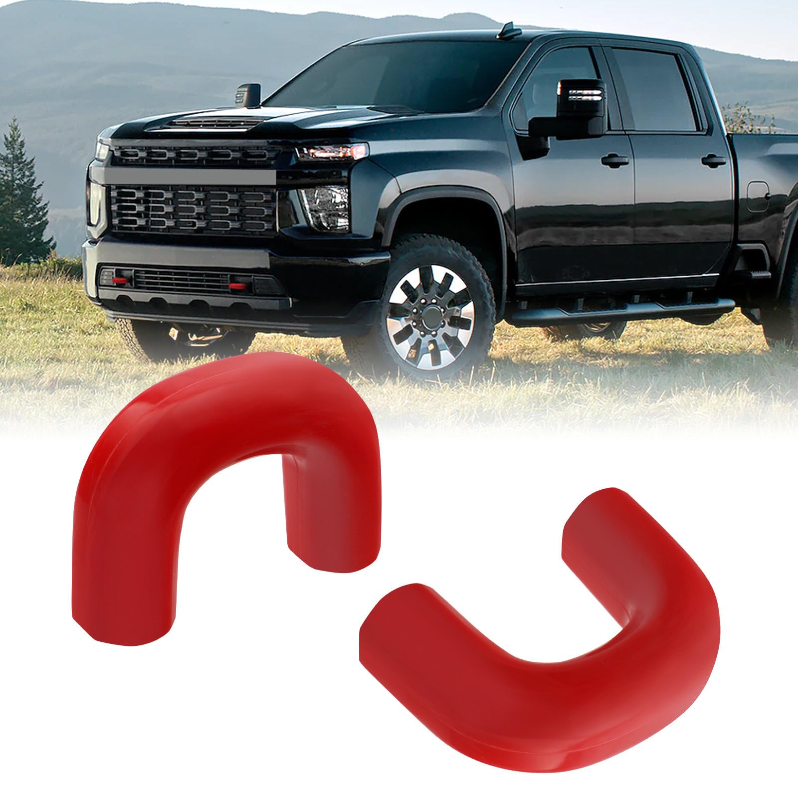 TECHPICCO front view red tow hook cover shows clear styling and protection
