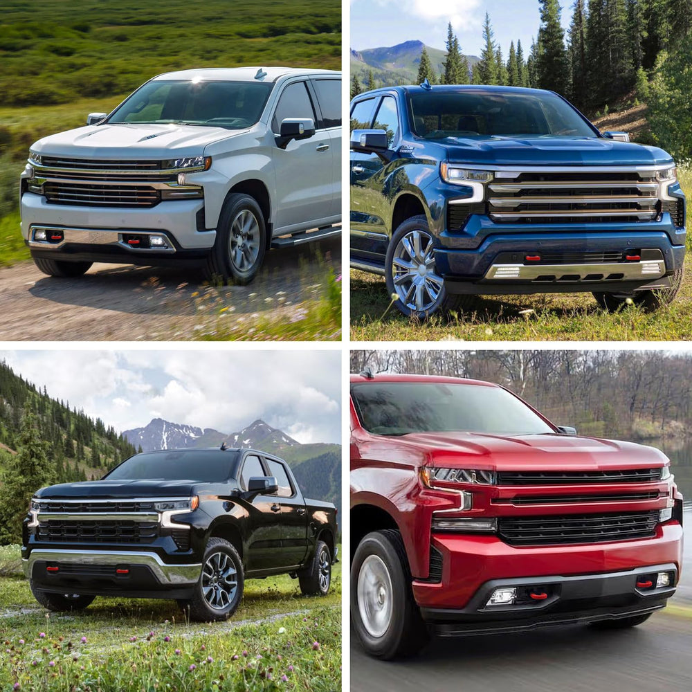 TECHPICCO lifestyle shot of truck front with red covers adds bold accent