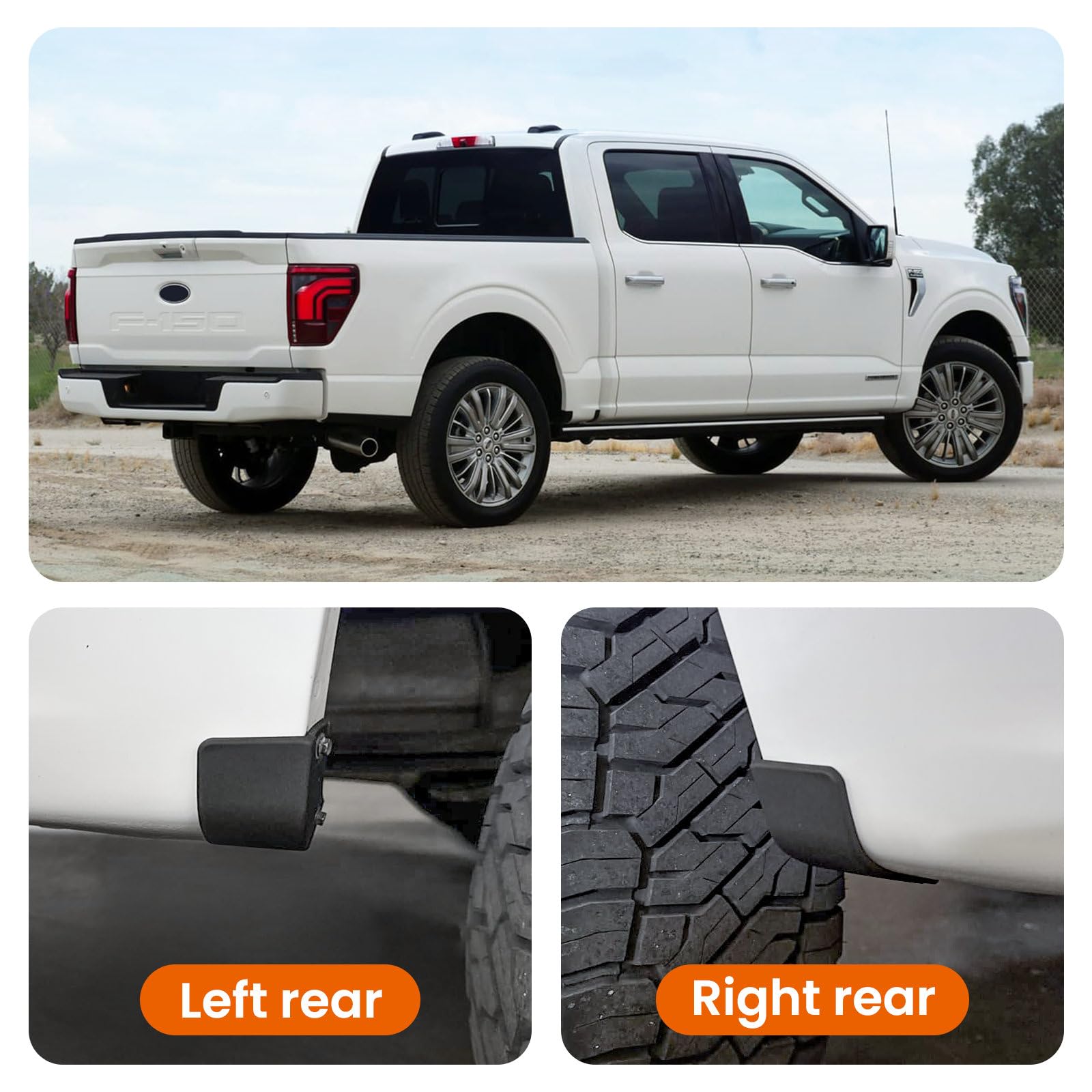 TECHPICCO side profile mounted on F150 illustrating coordinated styling and debris protection