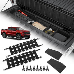TECHPICCO tailgate organizer front view showing neat compartment benefits