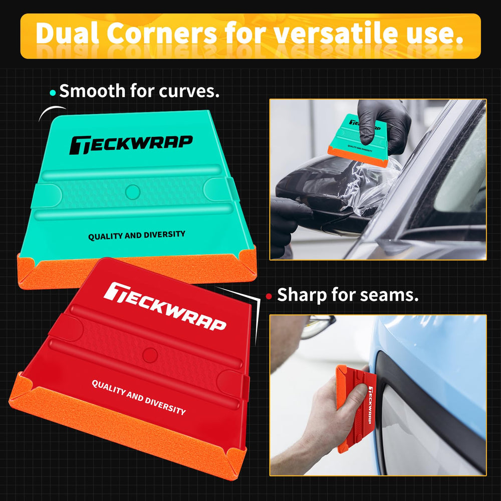 TECKWRAP squeegee next to ruler showing compact size and tool scale