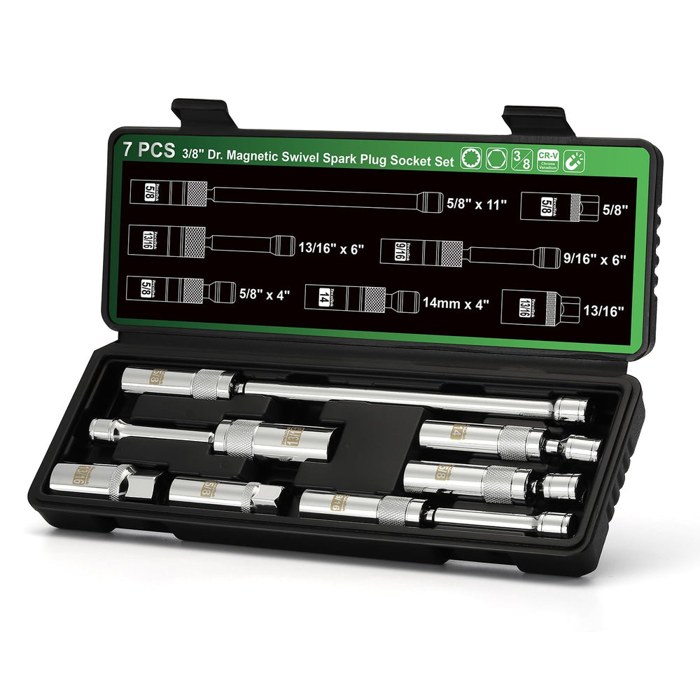 TecoTek front packaging showing full 7-piece spark plug kit and benefits