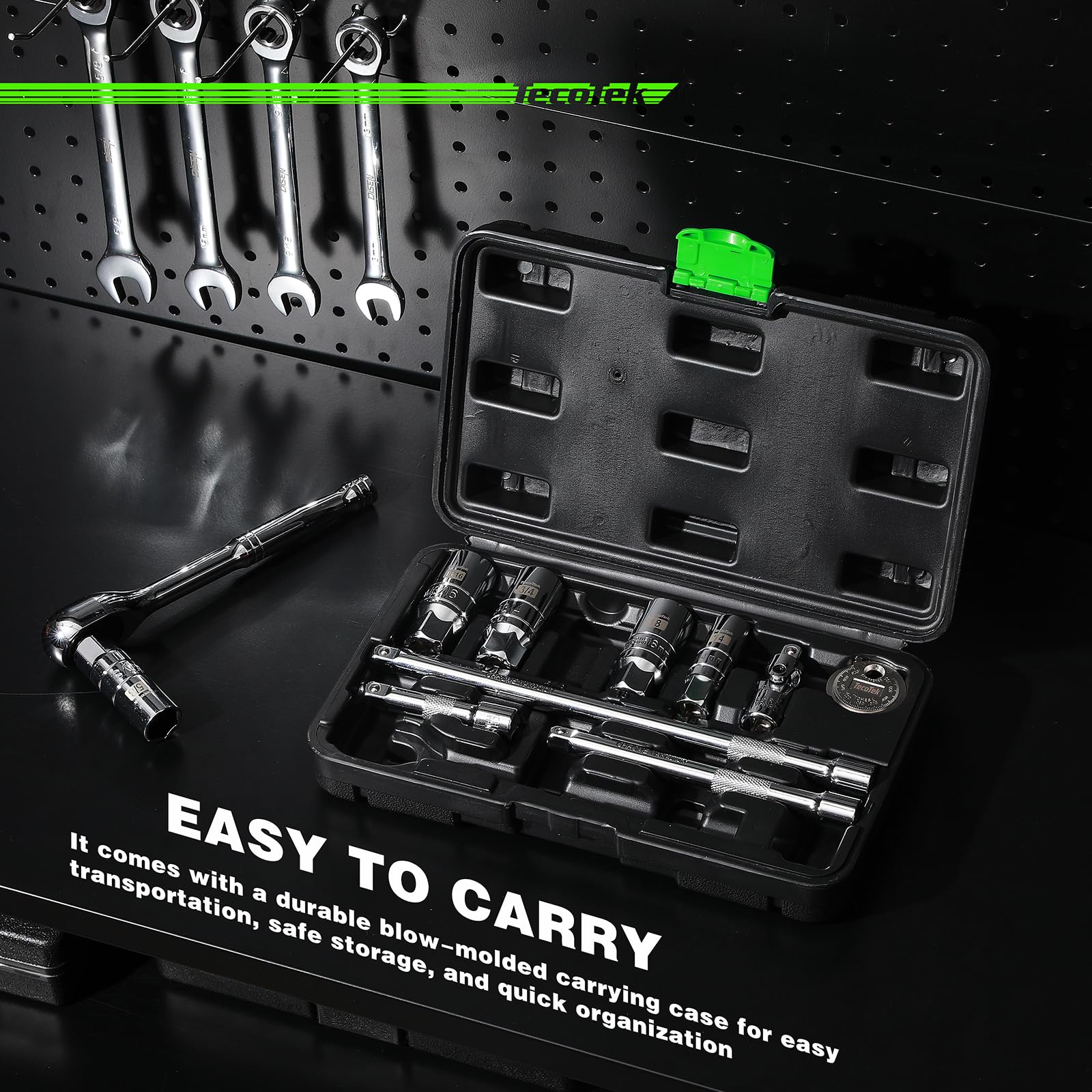 TecoTek set in use reaching a deep spark plug well to prevent dropped plugs