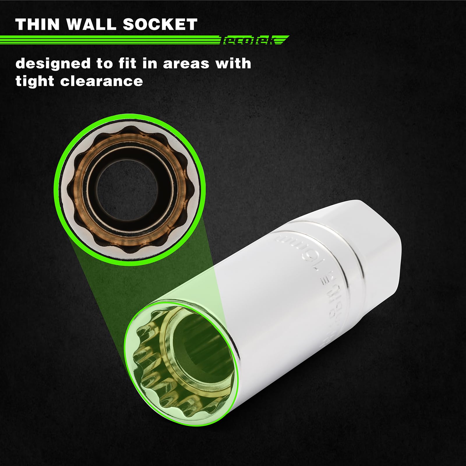 TecoTek sockets in use on engine spark plug delivering safer removal and install