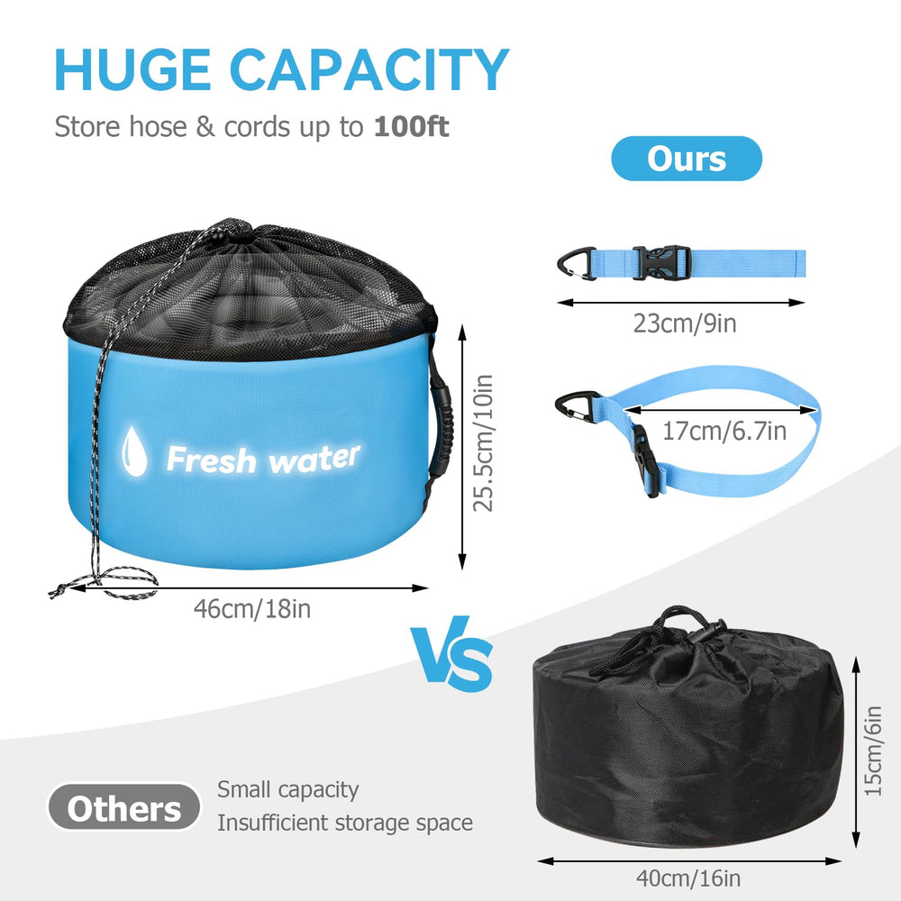 Tecreddy bag next to RV wheel showing size and space-saving benefit