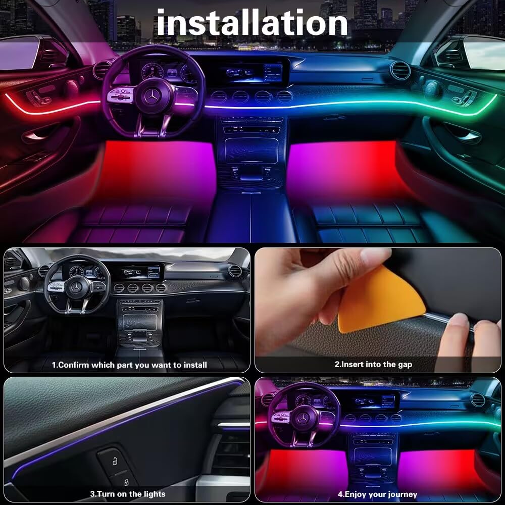 TEKSHINNY LED strip installed under dash for subtle cabin illumination