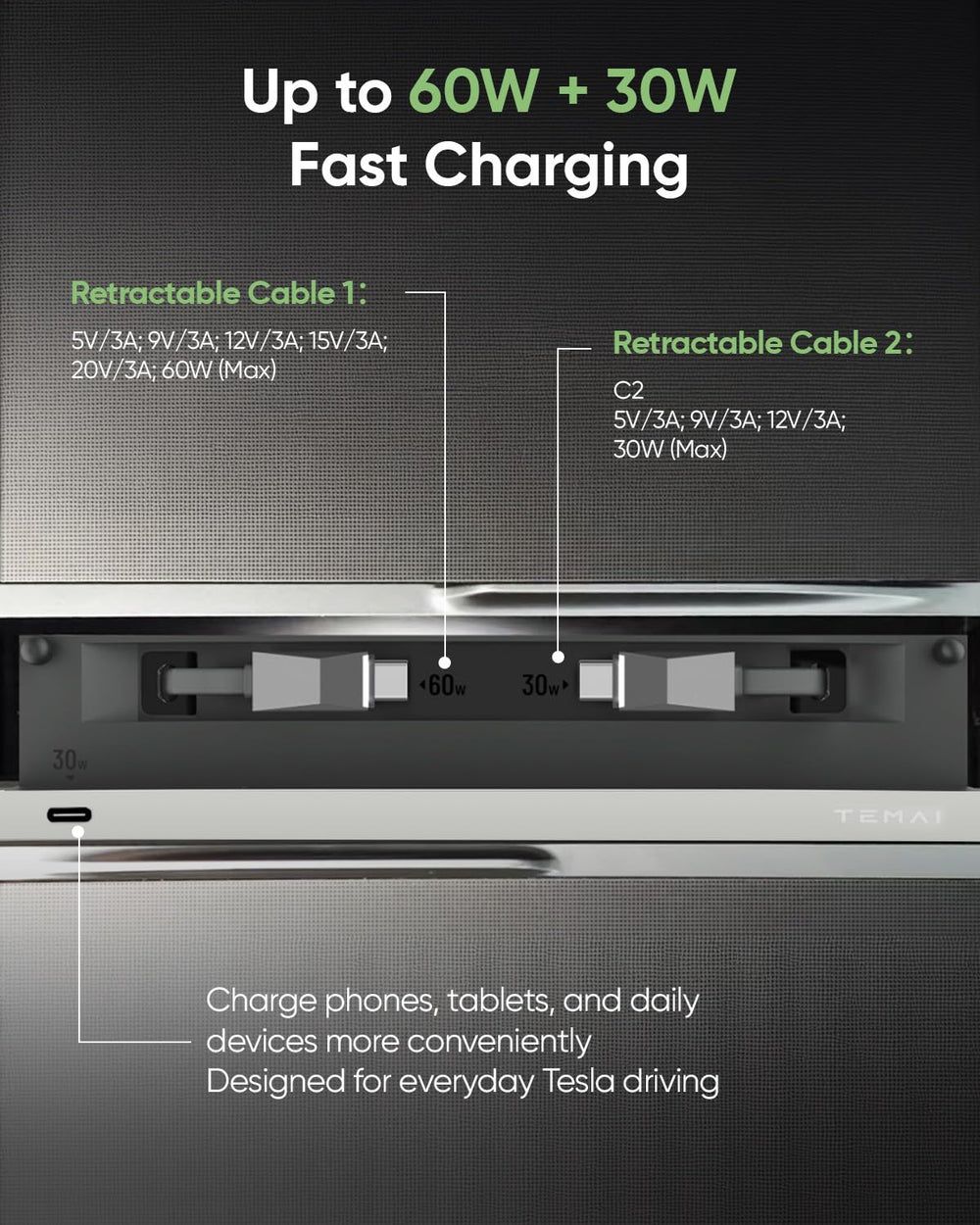 TEMAI recessed 12V plug detail ensuring stable road-ready connection benefit