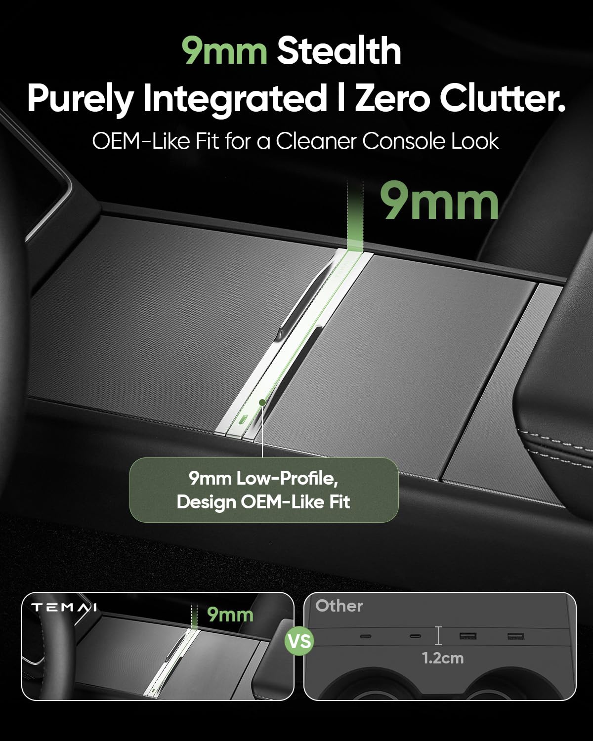 TEMAI top-surface PD port in use charging a phone without opening the console benefit