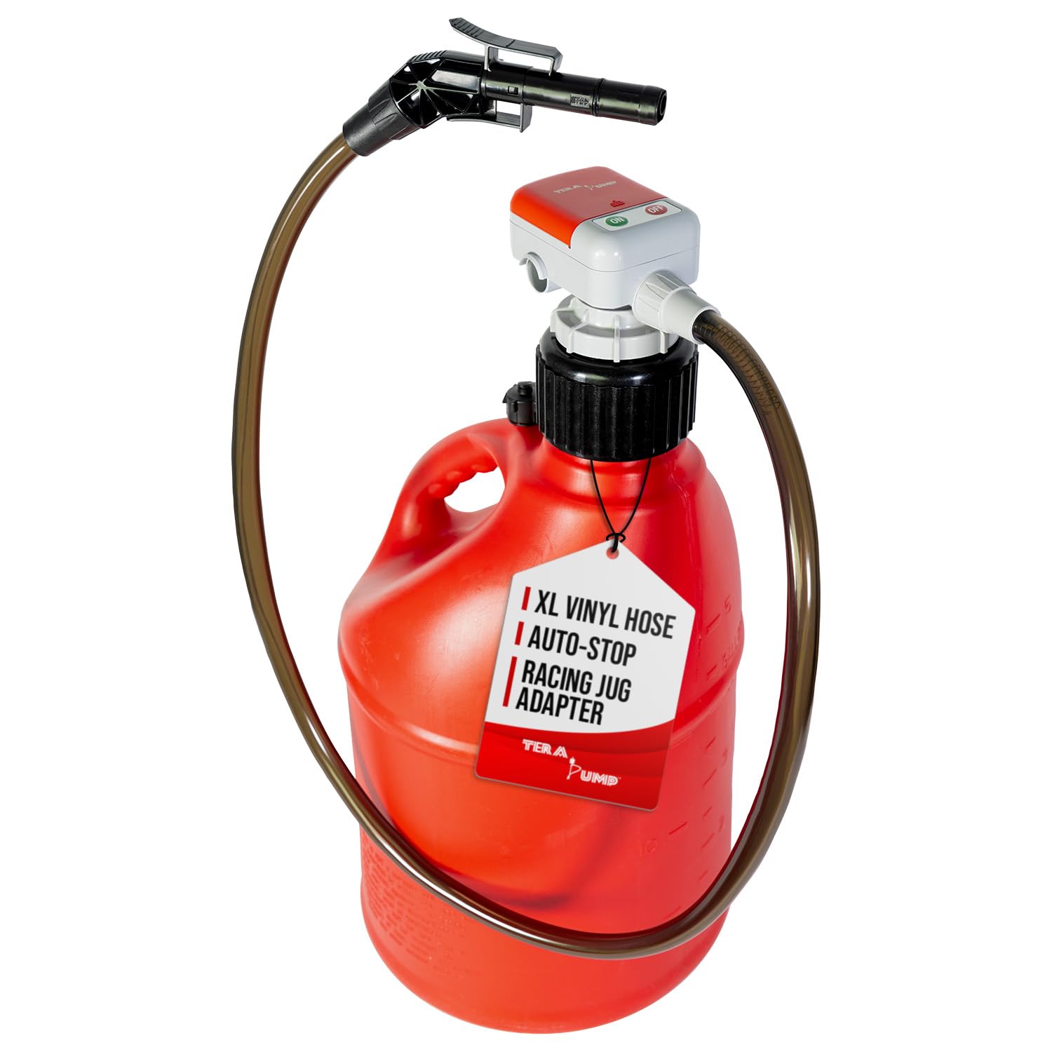 TERA PUMP front view showing compact pump and nozzle for quick transfers