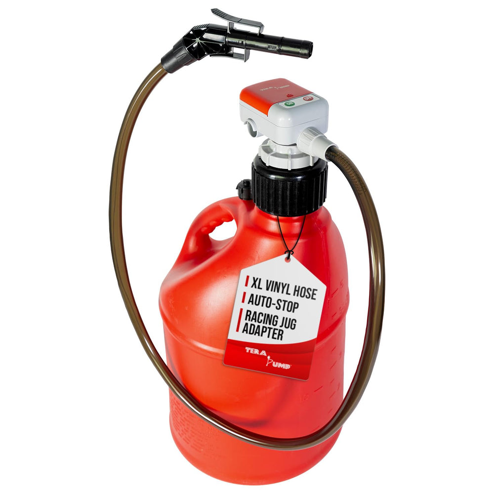 TERA PUMP front view showing compact pump and nozzle for quick transfers