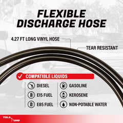 TERA PUMP close-up of flexible corrugated intake hose, ensuring dependable suction performance