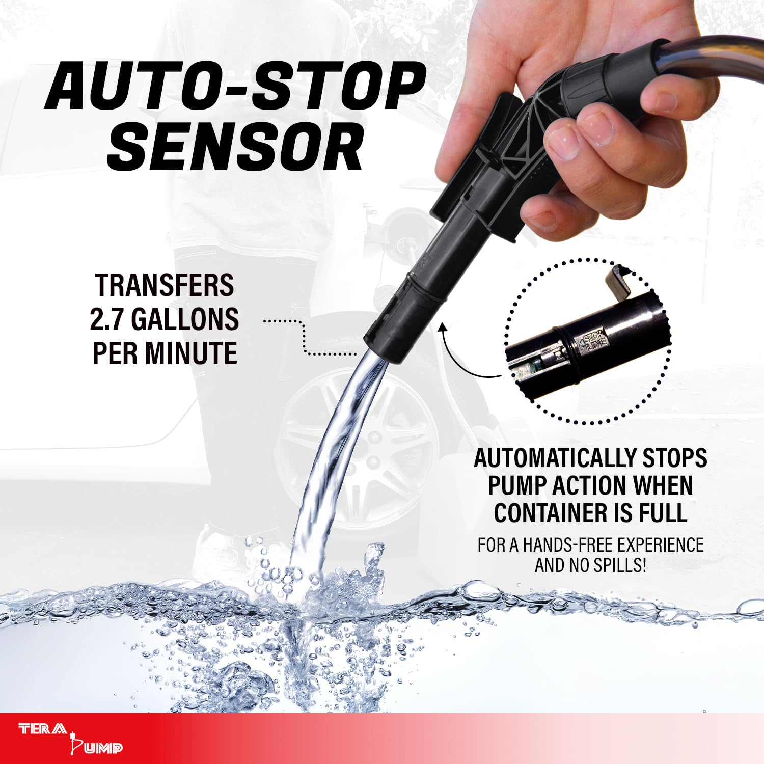 TERA PUMP nozzle close-up with ergonomic handle that reduces hand fatigue