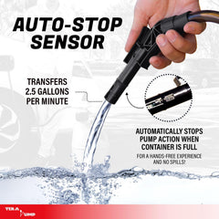 TERA PUMP close-up of nozzle with ergonomic handle, providing comfortable spill-free control