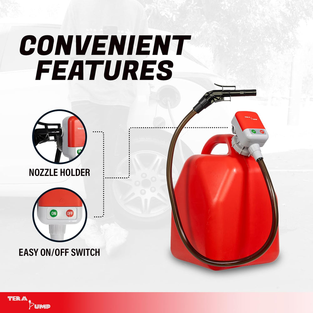 TERA PUMP next to a hand to show compact size and easy one-handed handling