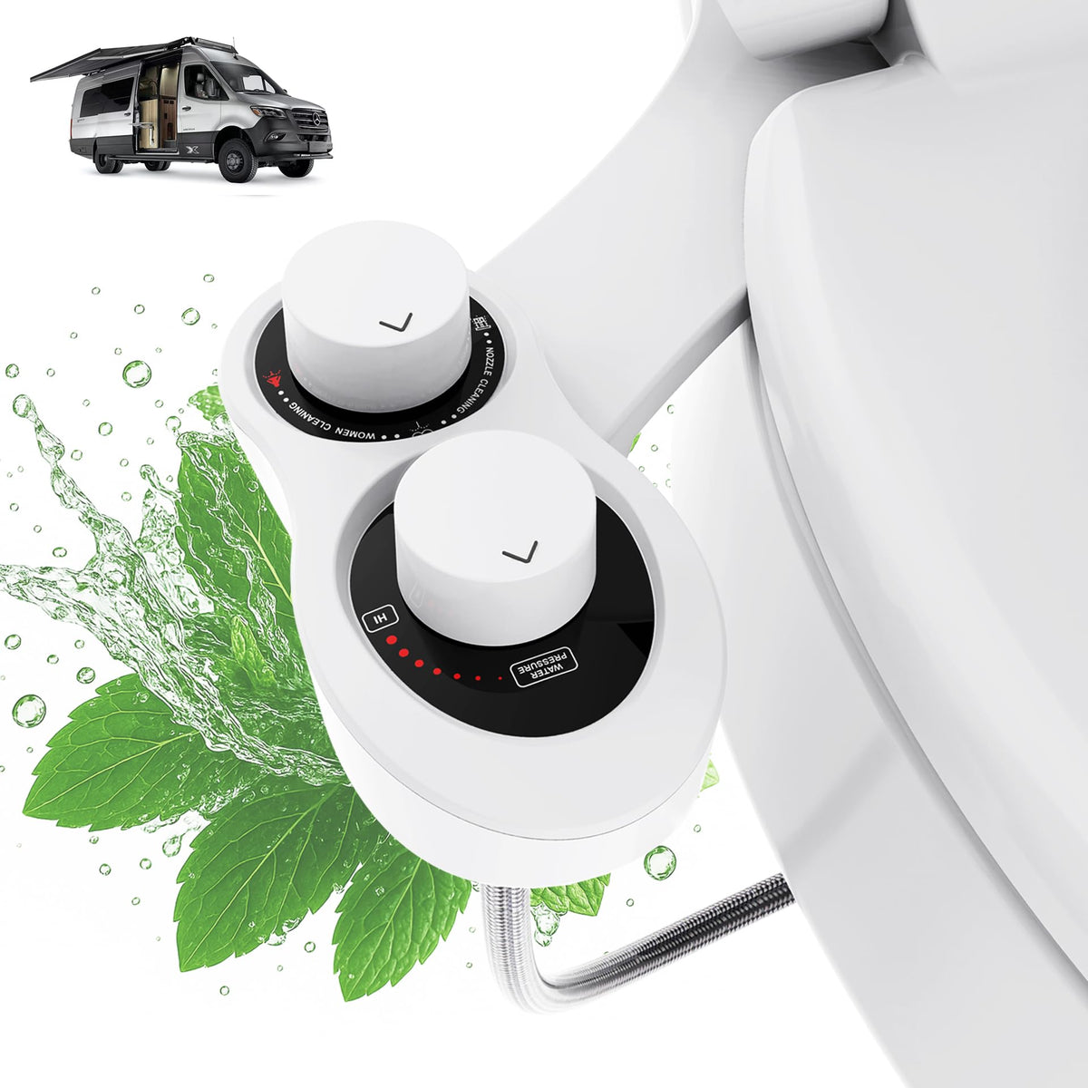 Terapaton front profile installed on RV toilet showing compact fit and convenience