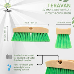 Teravan connected to flow-through pole delivering water through brush head for rinsing