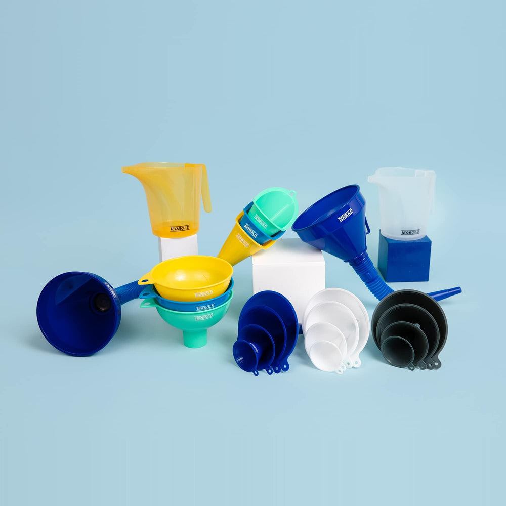 Terbold funnels staged in garage emergency kit for roadside readiness