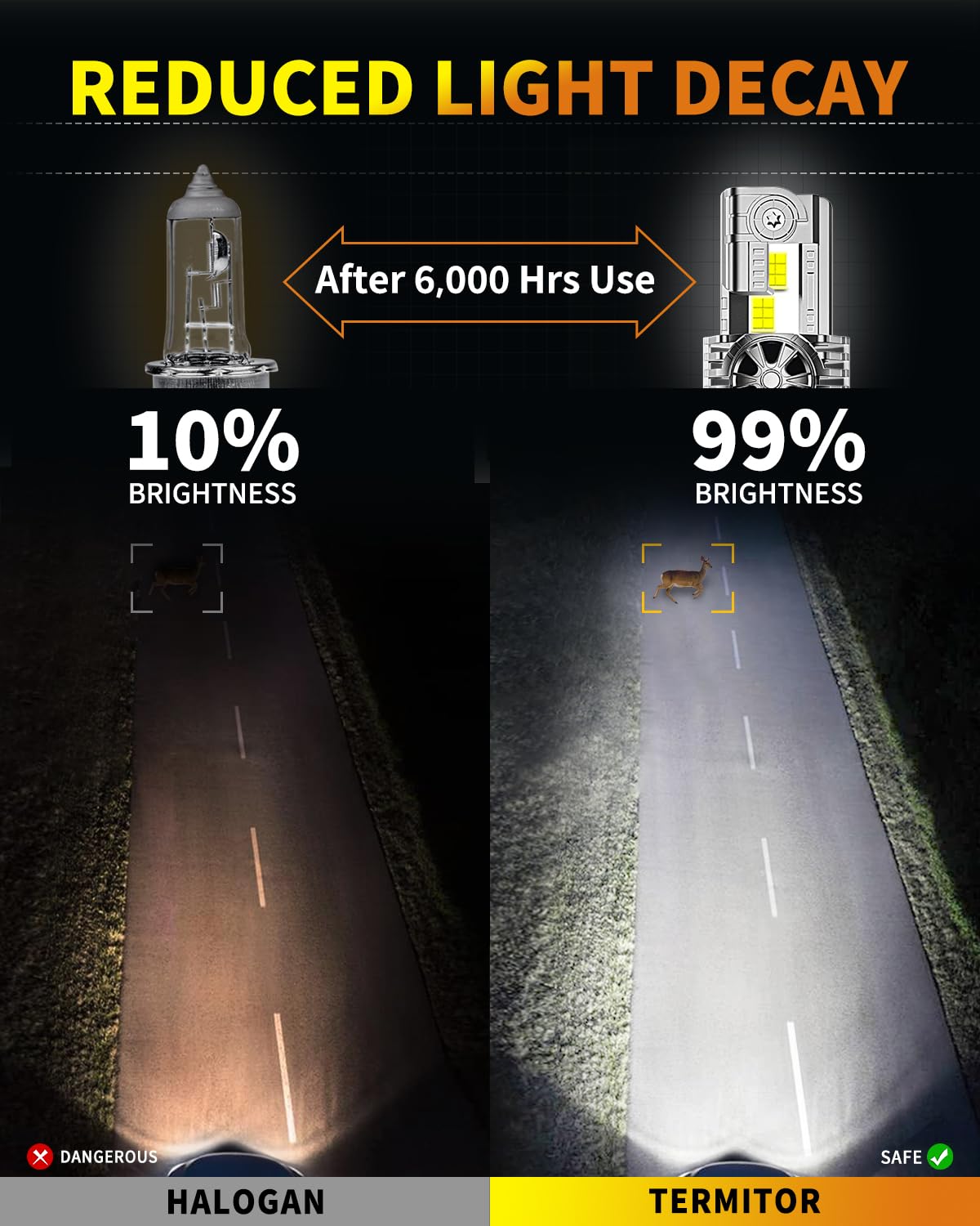 Termitor beam pattern projected on road improving visibility range