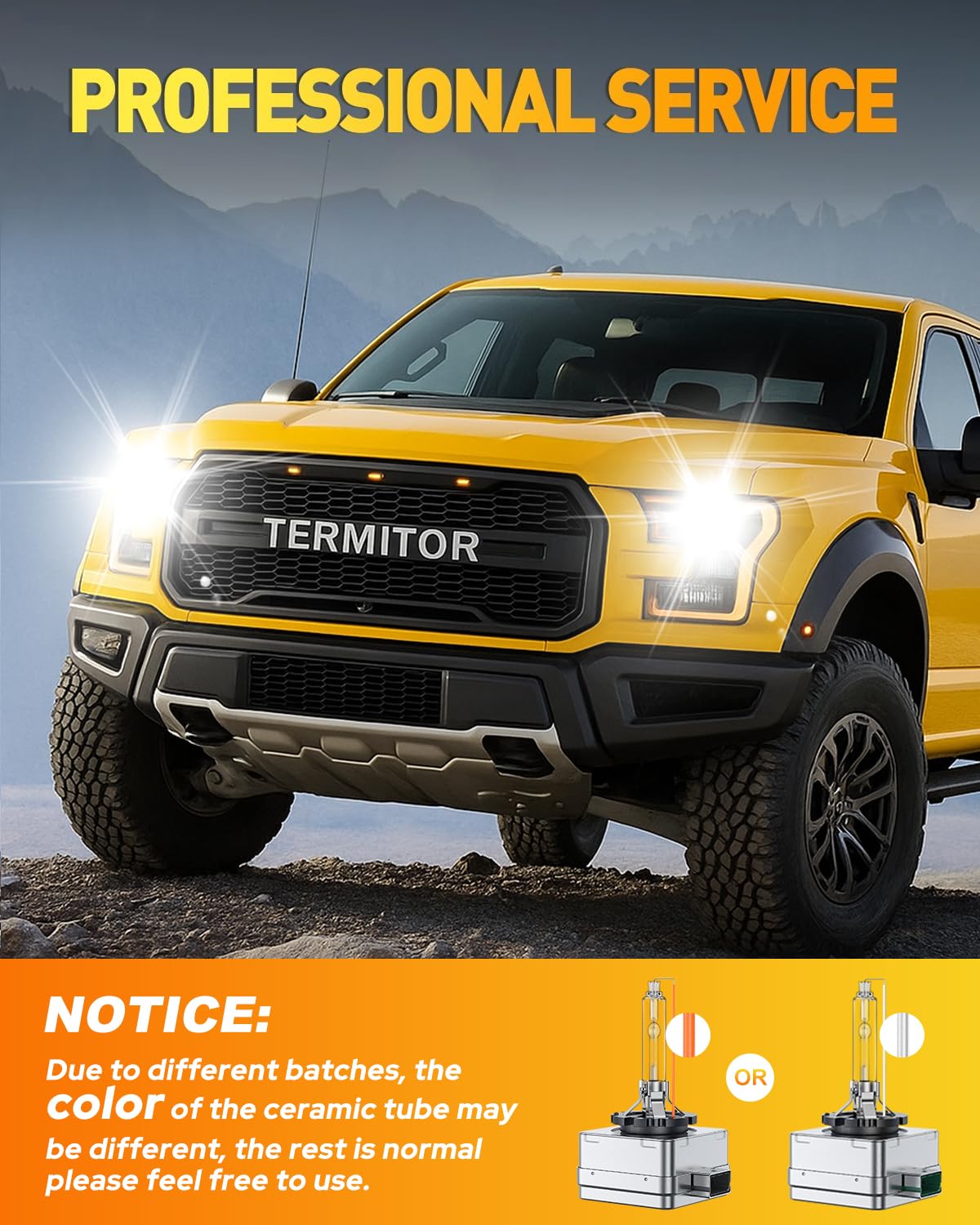 Termitor D1S lamp next to halogen comparison showing superior brightness advantage