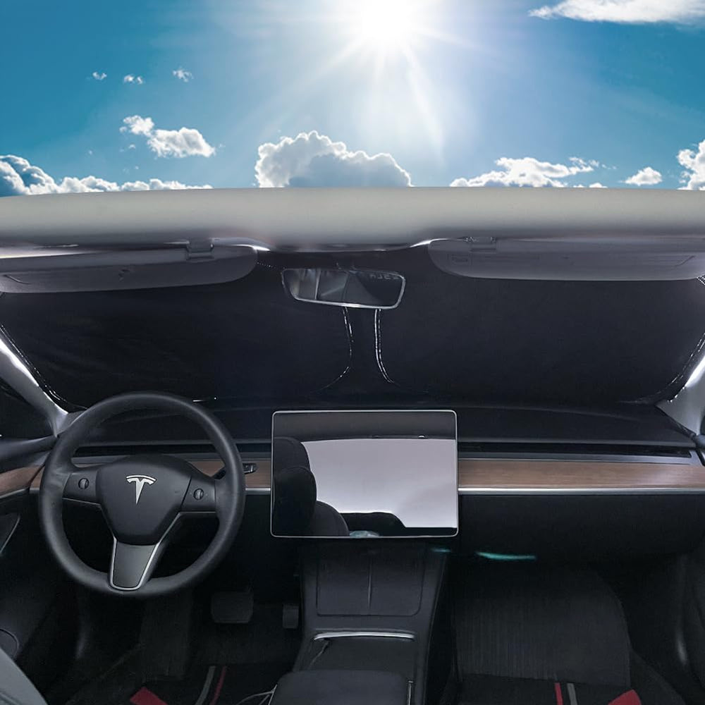 TESBEAUTY installed curtains inside Model 3 demonstrating privacy and cooler cabin