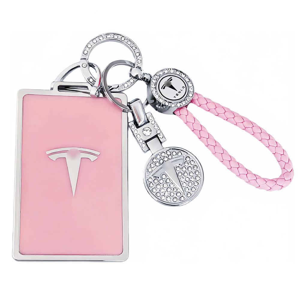 Tesheer front view showing clear acrylic and Tesla card visibility for stylish protection