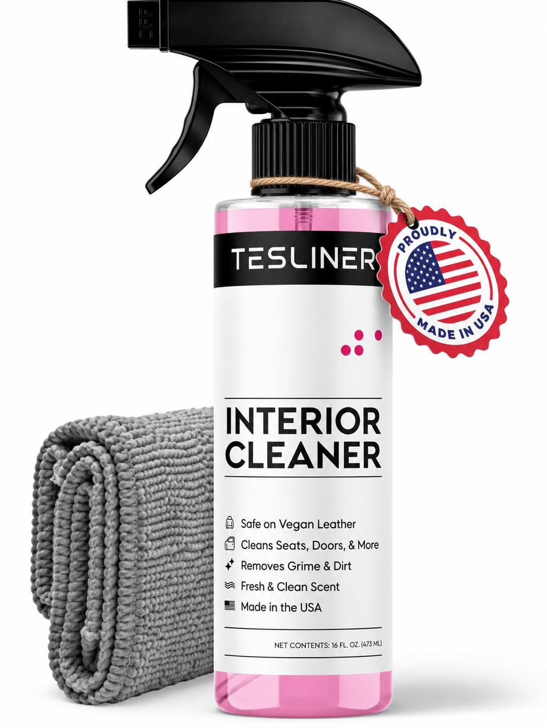 TesLiner front label showing product and Tesla compatibility benefits