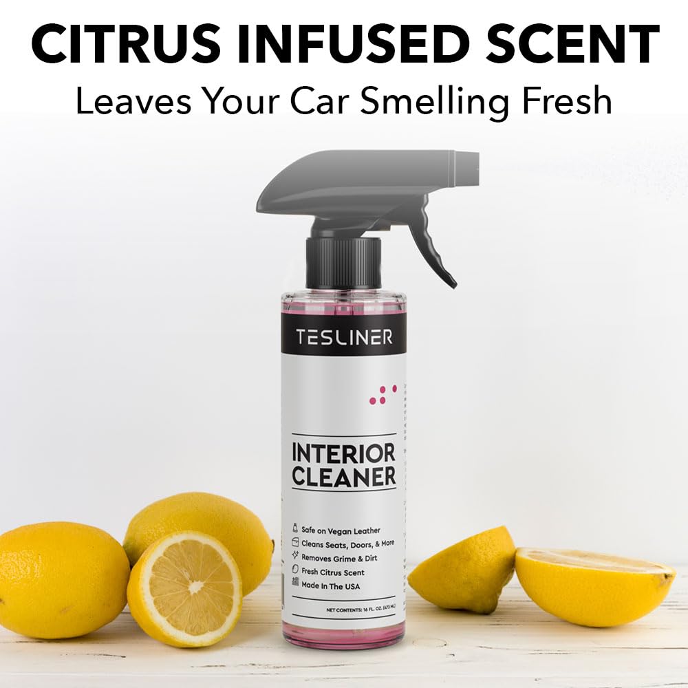 TesLiner in use on center console cleaning spills and restoring shine