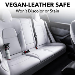 TesLiner cleaning white seat showing stain removal and restored look