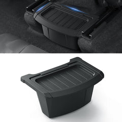 Tesnical front view installed in Model Y Juniper showing organized storage benefit
